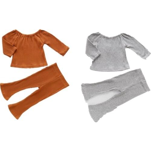 Citgeett Autumn New Kids Infant Solid Outfits Toddler Fashion Long Sleeve Round Neck Top Elastic Waist Trousers Clothes Set