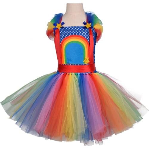 Rainbow Children Cartoon Tutu Dresses for Halloween Cosplay Party Kids Girls Birthday Photography Princess Dresses for Baby