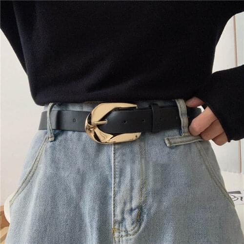 New Fashion PU Leather Belt For Women Personality Golden Buckle Waist Strap Designer Ladies Jeans Dress Decoration Waistband
