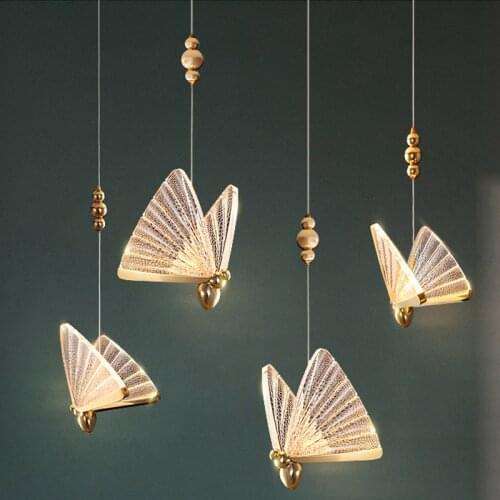 Modern Luxury Butterfly Pendant Light Gold Crystal Living Room Home Decoration Commercial Chandelier Bedroom Childrens LED Lamp