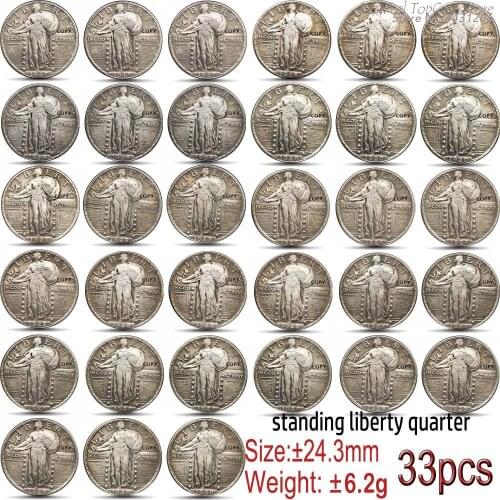 33pcs USA Old Coin 1917-1930 Standing Liberty Quarter Coin COPY 24mm Collectibles