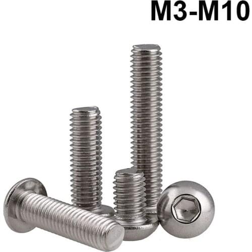 Button Round Pan Head Hex Hexagon Socket Screws 316 Stainless Steel A4 Allen Bolts M3 M4 M5 M6 M8 M10