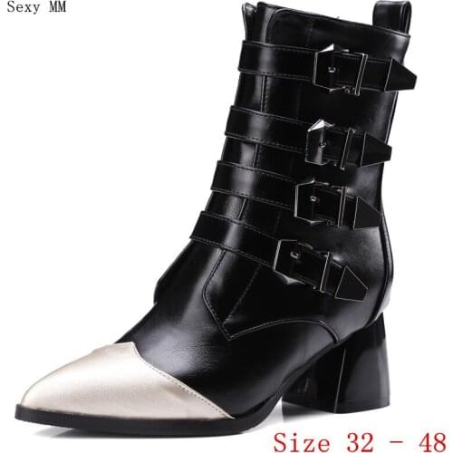 Spring Autumn Women Ankle Boots Square High Heel Woman Short Boots Ladies Shoes botas Small Plus Size 32 - 48