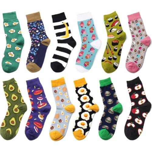 Women Socks Cute Cartoon Poached Donuts Avocado Funny Colorful Happy Female Korean Style Street Skate Hip Hop Warm cotton socks