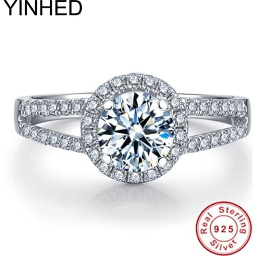 YINHED Luxury Sparkling 2 Carat SONA CZ Diamant Wedding Rings for Women Pure 925 Sterling Silver Engagement Ring Jewelry ZRJ510