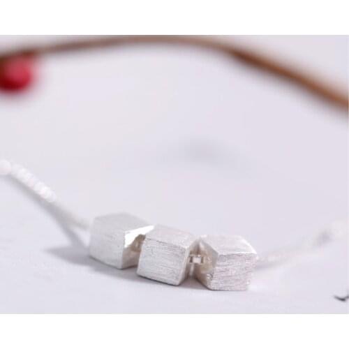 Three-dimensional Square Drawing Korean 925 Sterling Silver Temperament Personality Fashion Female Jewelry Necklace SNE027