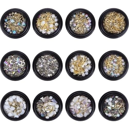 1box Nail Art Decals Multi-Shape Rhinestones Metal Nails Stickers DIY Decoration Accessories for Women Girls