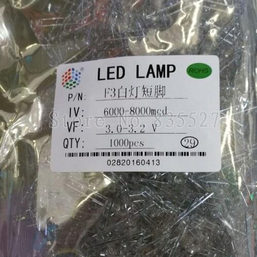 1000pcs / lot white 3mm round LED lamp beads white super bright LED Light-emitting diodes (high quality leds)