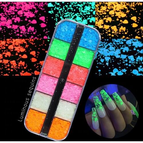 2021 Nail Art Luminous Sequins 12 Grid Accessories for Nails Art Decorations Fashion Ultra-Thin Five-Pointed Star Sequins