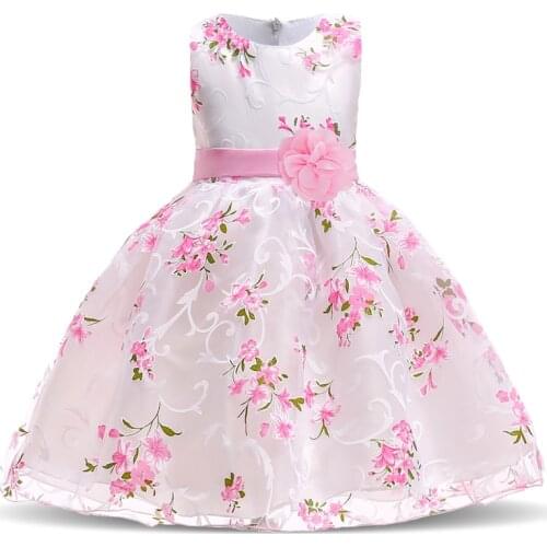 2021 Summer Kids Clothes For Girls Clothing Flower Toddler Girl Dress Pink Birthday Princess Dress Party Wedding Dress 2 3 Year