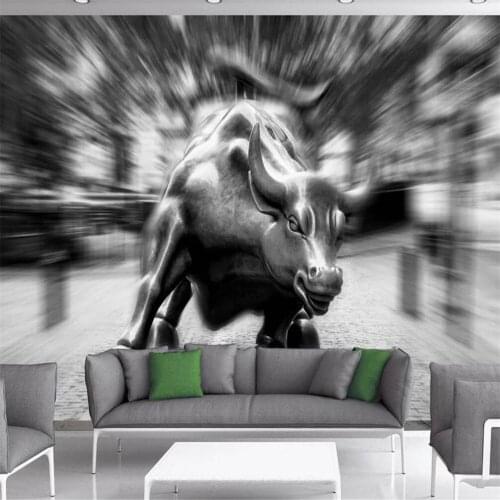 Custom 3D wallpaper mural wall street copper bull black and white background wall living room bedroom decoration wallpaper