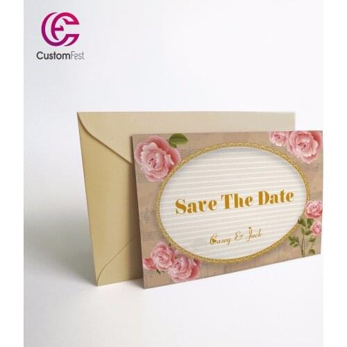50pcs/lot Personalized Thank you card or save the date card with free envelop floral theme with flower GXK021