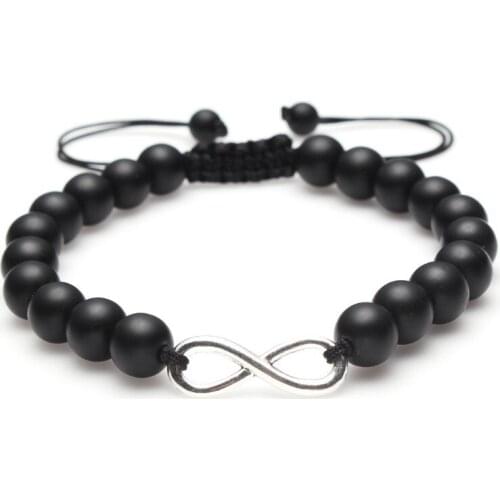 8mm sdf2 gold 8 infinity black volcanic lava Stone bead Frosted agate white Howlite Macrame Braided adjusted Bracelet