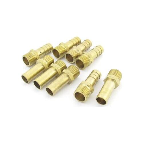 9 Pcs 1/4" PT Male Thread to 10mm Brass Hex Nipple Fittings