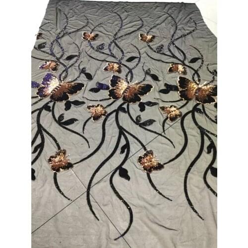 African lace fabric with sequins butter fly design colorful sequin fabric 2018 high quality sequin lace fabric