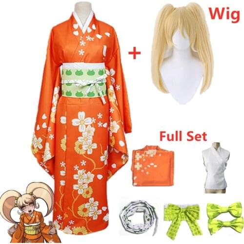Anime Super Danganronpa 2 Hiyoko Saionji Kimono Cosplay Costume Adult Women Orange Dress Kimono Halloween Clothing Kostuums