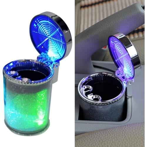 Car Blue LED Light Indicator Cigarette Ashtray Smokeless Cylinder Bin Holder