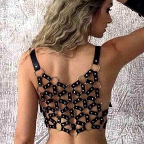 BDSM Women Leather Chest Bondage Harness Cage Bra Straps Suspender Vest Lingerie Sexy Erotic Garter Belt Club Rave Corset