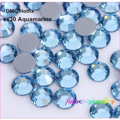 Free Shipping! 288pcs/Lot, ss30 (6.3-6.5mm) High Quality DMC Aquamarine Iron On Rhinestones / Hot fix Rhinestones