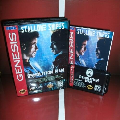 Demolition Man US Cover with box and manual For Sega Megadrive Genesis Video Game Console 16 bit MD card