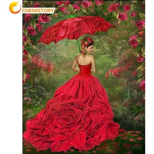 CHENISTORY Painting By Numbers Kits For Adults Children Red Dress Girl Figure Picture By Number DIY Frame On Canvas Home Artcraf