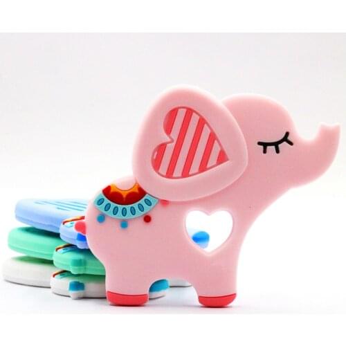 Baby Safe Silicone Teether Elephant DIY Cartoon Animal Ring Necklace Teether Infant Toddle Chew Charms Kids Teething Toys Rodent