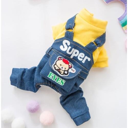 Fashion printing Denim Dog Jumpsuit Puppy Cat Jeans Overalls Four Legs Tracksuit Clothes for Dogs Yorkies Chihuahua Cowboy Coat