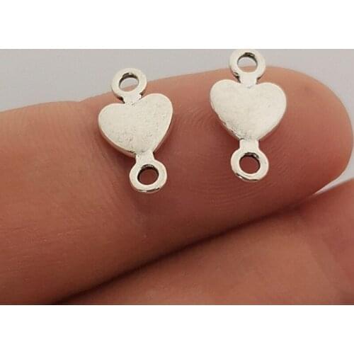 JINDINSP 20pcs Charms Heart Connector 15x7mm Tibetan Silver Color Pendants Antique Jewelry Making DIY Handmade Craft