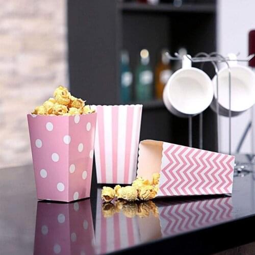 12pcs Popcorn Stripes Paper Box Wave Dot Pink Gift Container Kid Corn Party Box Bags Supplies Decoration Favour Wedding C6P1
