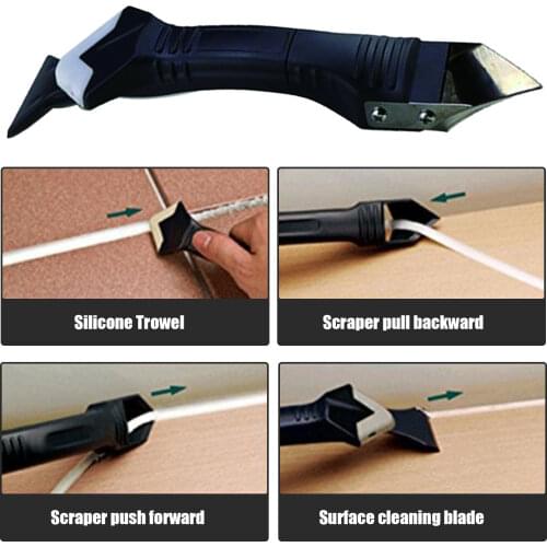 Behogar Multifunctional Sealant Caulking Tool Angle Adhesive Residue Remover Scraper Glass Glue Blade with Pads for Corner Walls