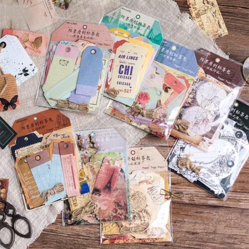 Vintage DIY Paper Tag Kit Square Cards Scrapbooking Decoration Chip Board With Rope Set Photo Album Home Hobby Crafts Supplier