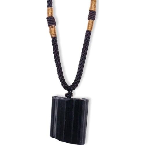 Natural Black Tourmaline Necklace Pendant Stone Ornament Chakra Stone Pendant Energy Purification Fashion Jewelry Necklace Gifts