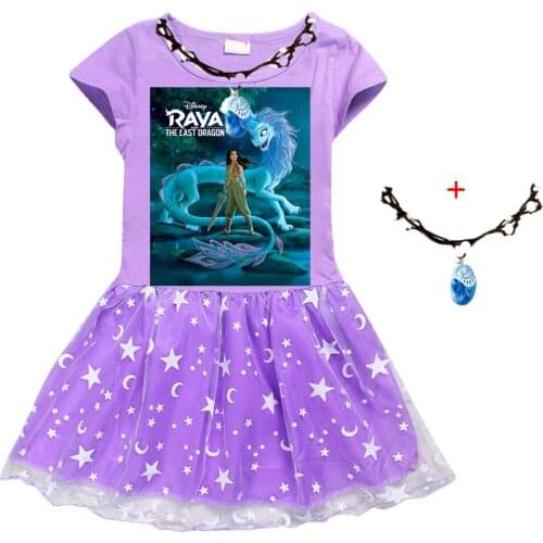 Newest summer Kids Raya and The Last Dragon dresses Clothes Set of Boys Girls dress birthday present clothes and unite Necklace