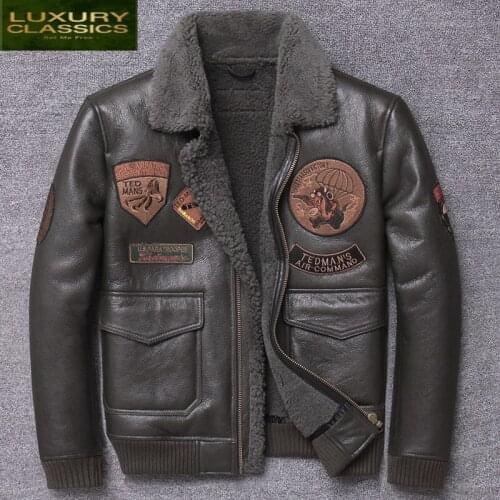 Fur Coat Winter Real Men Clothes 2021 100% Genuine Leather Jacket Sheep Shearling Bomber Jacket Sheepskin Coat Hiver 799