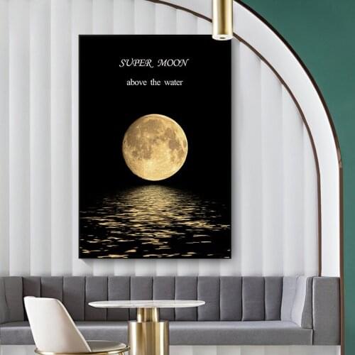 Black and white Moon Canvas Paintings On The Wall Art Super Moon Posters Prints Modern Home Decorative Picture Living Room
