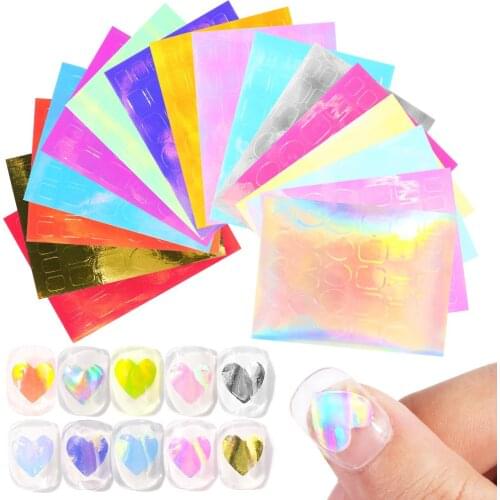 16PCS Aurora Film Broken Glass Nail Foils Transfer Paper Holographic Nail Art Stickers Decals Slider 3D Charms Decorations