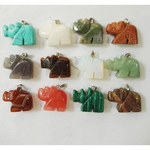 Rhino natural stone pendants mixed animal Rhinoceros pendant for jewelry making Necklaces 12pcs/lot free shipping wholesale