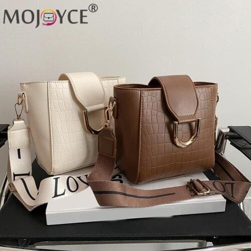 Casual Women PU Leather Messenger Bags Female Pure Color Shoulder Bucket Bags Small Stone Pattern Crossbody Bags