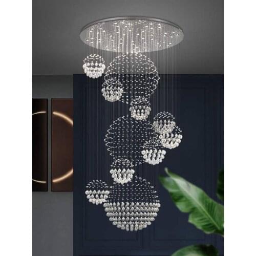 Modern Spiral Spherical Raindrop Crystal Chandelier High Ceiling Lamps Suitable For Living Room Entrance Hall Stairs