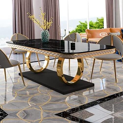 Nordic modern minimalist marble dining table and chair combination household small apartment rectangular living room light