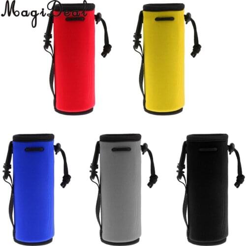 Water Bottle Carrier Insulated Neoprene Water Drink Holder Bag Case Pouch Cover 500ml with Drawstring and Buckle