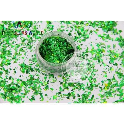TCA600 Holographic Green Color Mylar Sheet Random Cut Size Flakes for nail decoration and other art DIY decoration