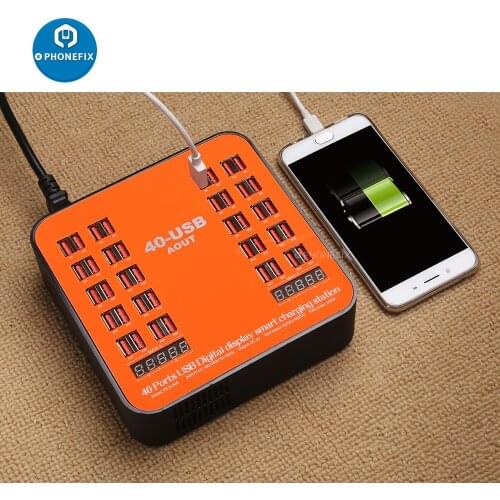 USB Quick Charger Multi USB Charging Hub 200W 40-Port LED Display Wall Charger Desktop Charging Station iPhone X 8 7 6/ iPad