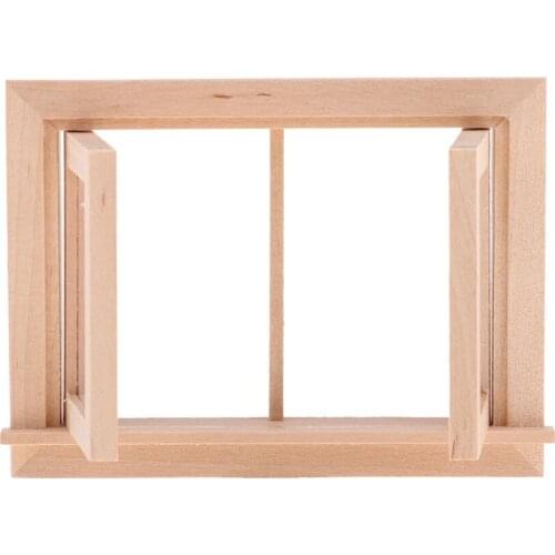 Vintage 1/12 Unpainted Wood 2-Pane Window Frame for Dolls House Room Fairy Garden Decor