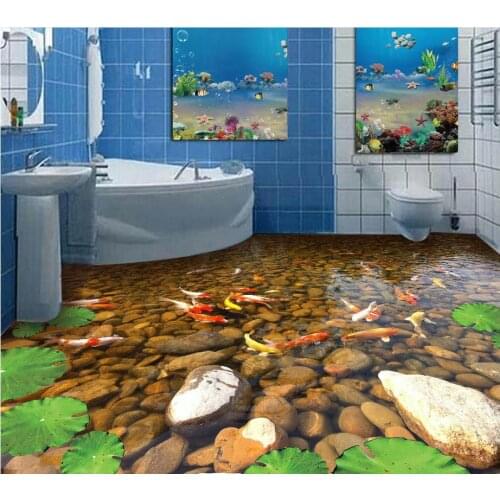 Waterproof floor mural painting 3d floor wallpapers Custom Photo self-adhesive stone fish Home Decoration
