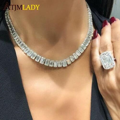 High quality Iced out bling hip hop mens boy necklace gold color baguette 5A cubic zirconia cz cluster tennis chain necklaces