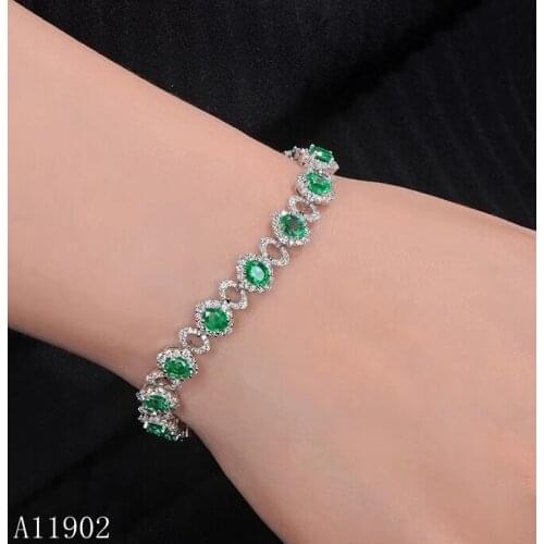 KJJEAXCMY fine jewelry 925 sterling silver inlaid natural gemstone emerald ladies bracelet support inspection