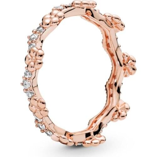 2019 NEW 100% 925 Sterling Silver Flower Crown Ring Rose Gold Clear CZ Spring Style Fit Original Women Fashion Jewelry Gift