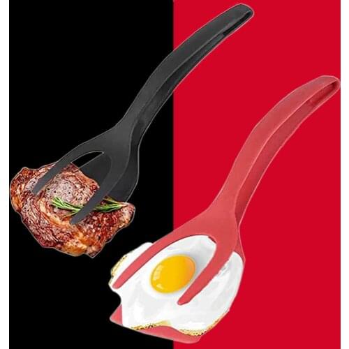 2 In 1 Non-stick Food Clip Fried Egg Cooking Turner Pancake Spatula Pizza Barbecue Bread Clamp Multipurpose Kitchen BBQ Tools