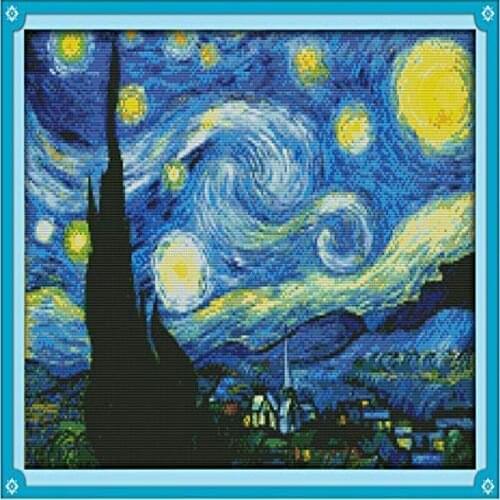 2020 New Arrival Embroidery Starry Night of Van Gogh Cross Stitch Kit with Aida Counted Canvas & Free Shipping for Home Decor